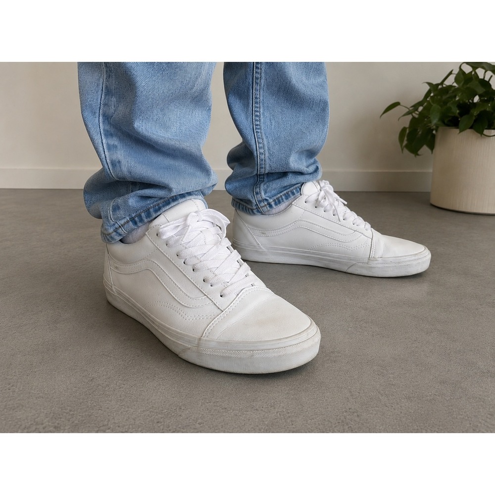 Vans Old Skool Leather Sneakers Mens 8 Womens 9.5 True White Skate Shoes granola